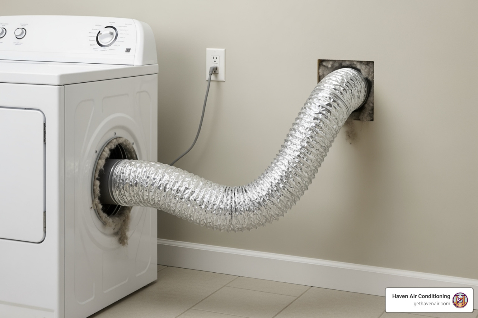 dryer pulled away from the wall showing the vent duct - clothes dryer vent cleaning