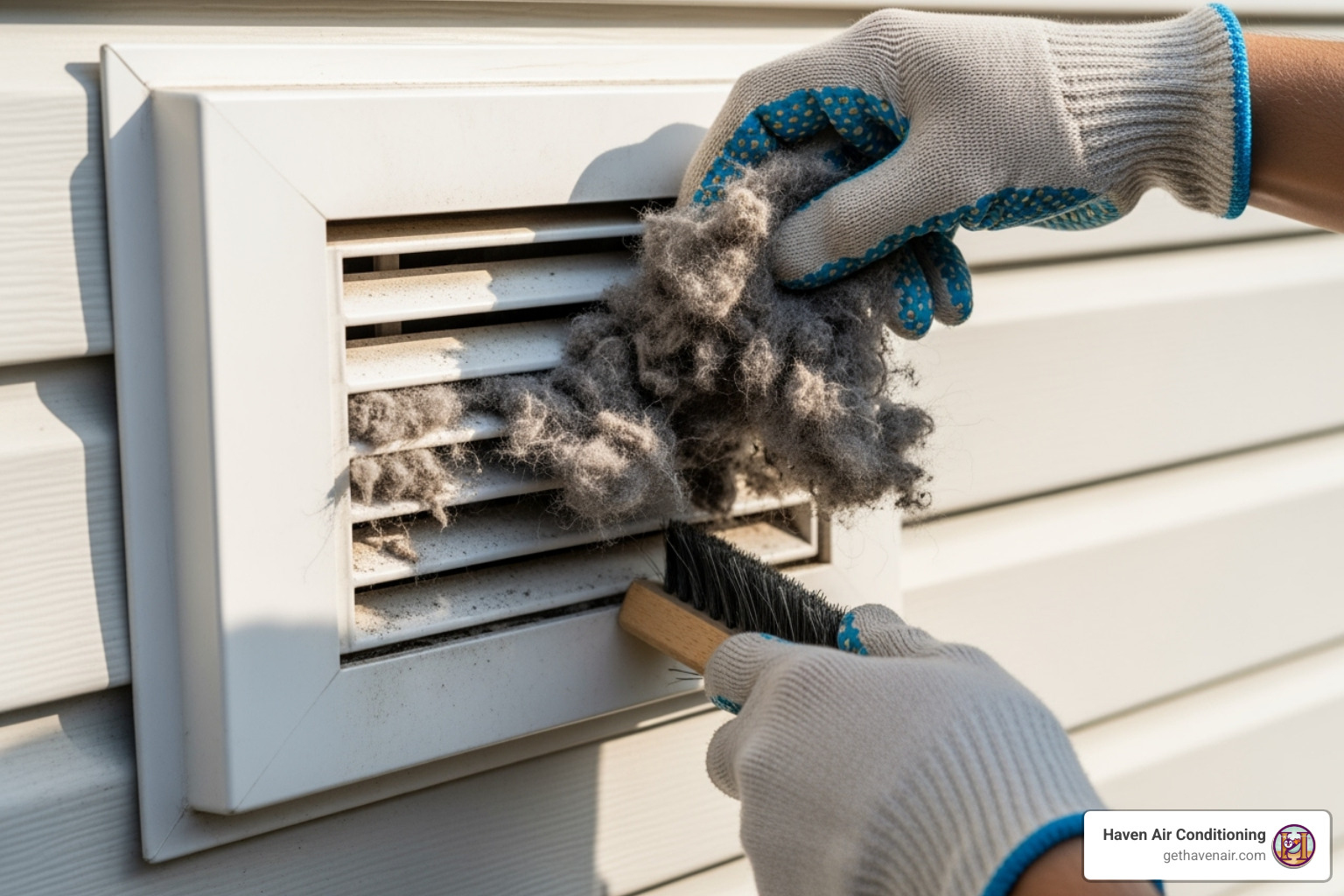 cleaning the exterior vent cap on the side of a house - clothes dryer vent cleaning