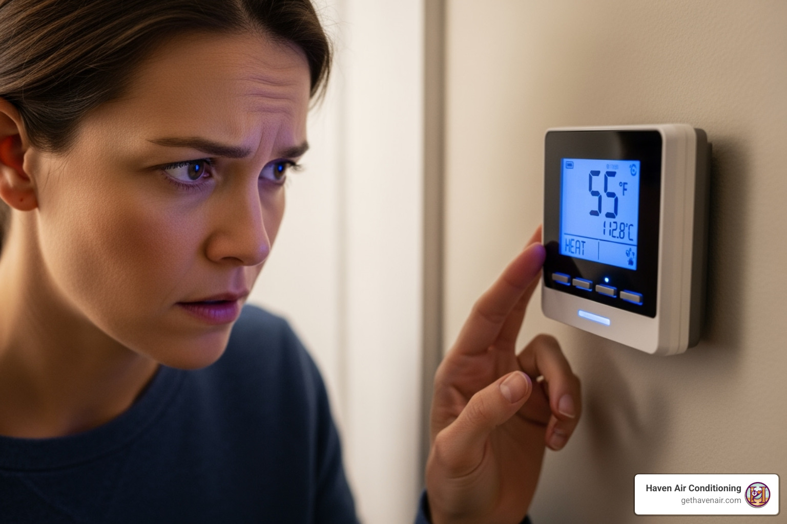 a homeowner looking concerned at their thermostat - affordable hvac repair a homeowner looking concerned at their thermostat - affordable hvac repair