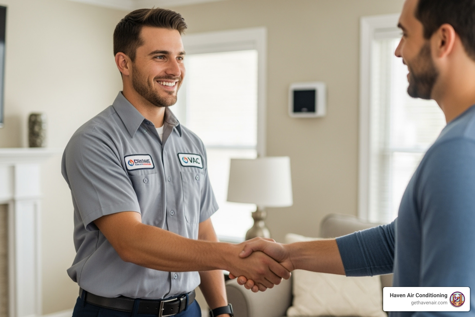 a friendly, certified technician shaking hands with a homeowner - affordable hvac repair a friendly, certified technician shaking hands with a homeowner - affordable hvac repair