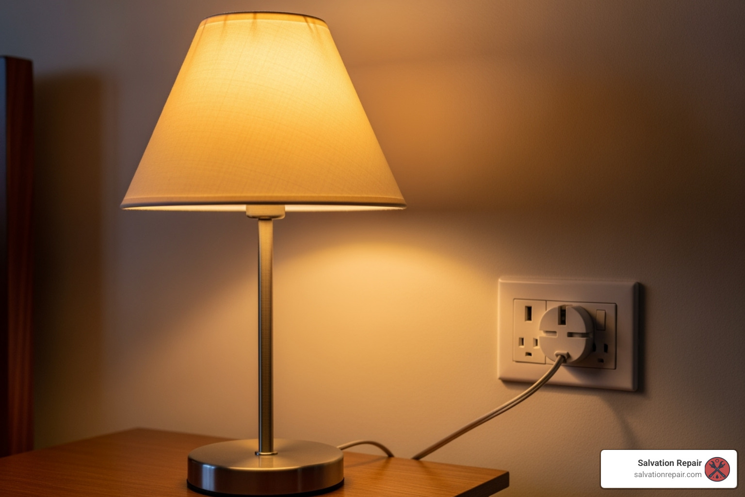 a lamp plugged into a wall socket to test it - computer power supply repair