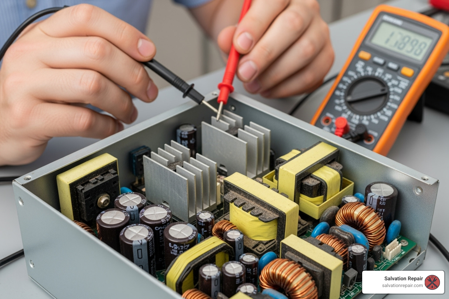 a computer displaying a Blue Screen of Death - computer power supply repair