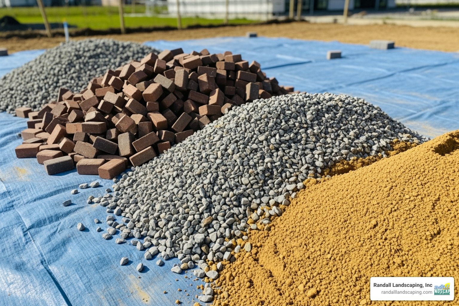 necessary materials laid out for a brick walkway - making a walkway with bricks