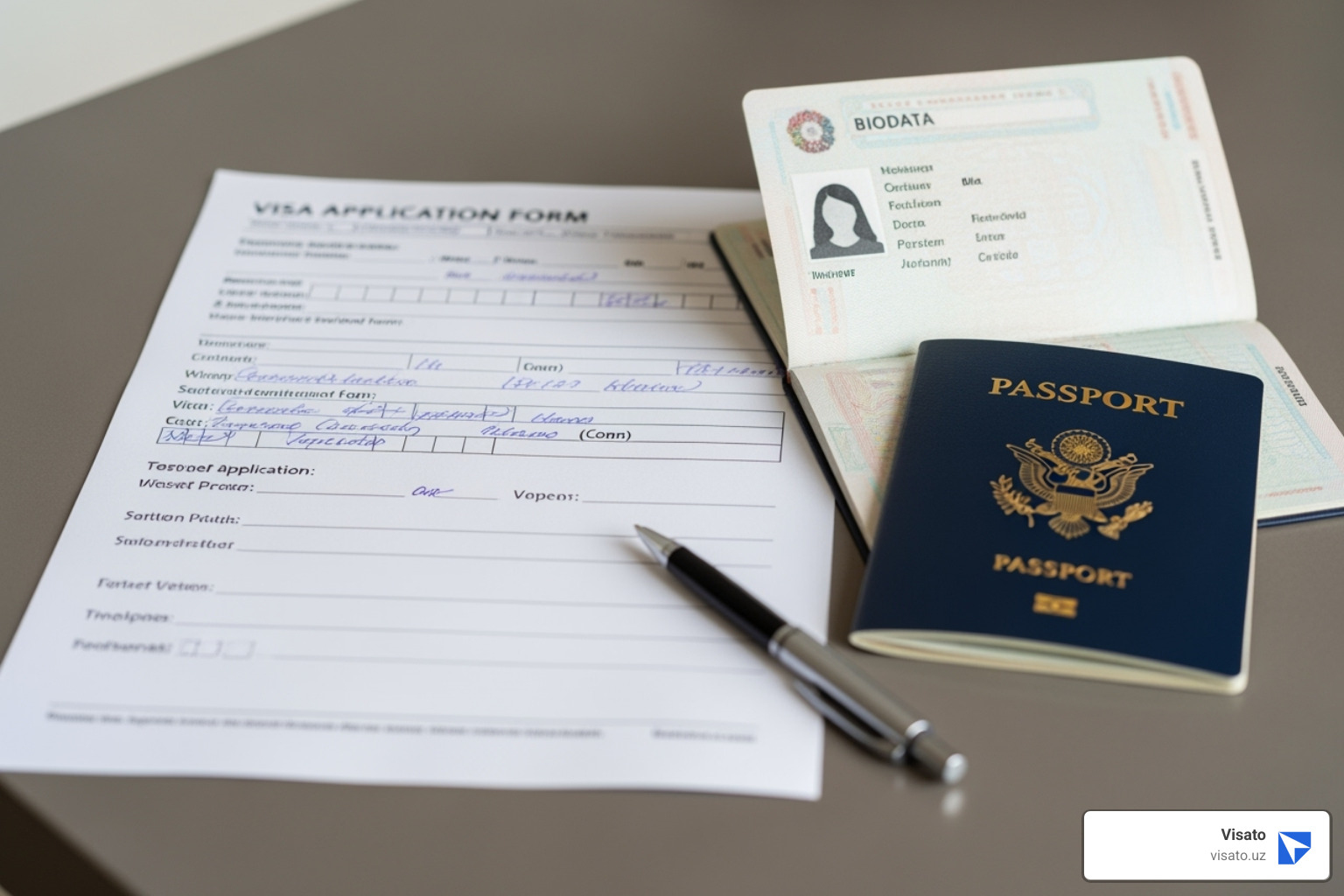 Completed visa application form and a passport - Uzbekistan tourist visa