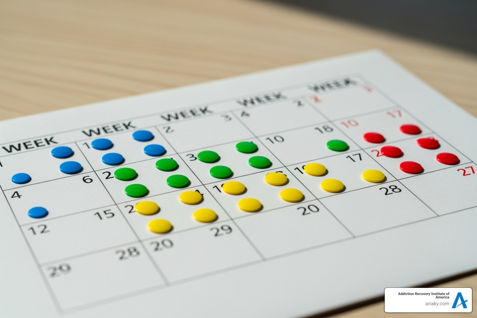 Image of a calendar with decreasing dosage marks on various dates, symbolizing a gradual tapering plan over time. - safe opioid withdrawal
