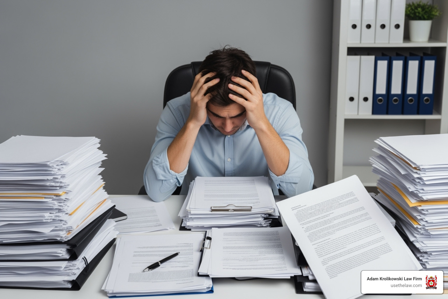 person stressed reviewing papers - uninsured motorist claim person stressed reviewing papers - uninsured motorist claim