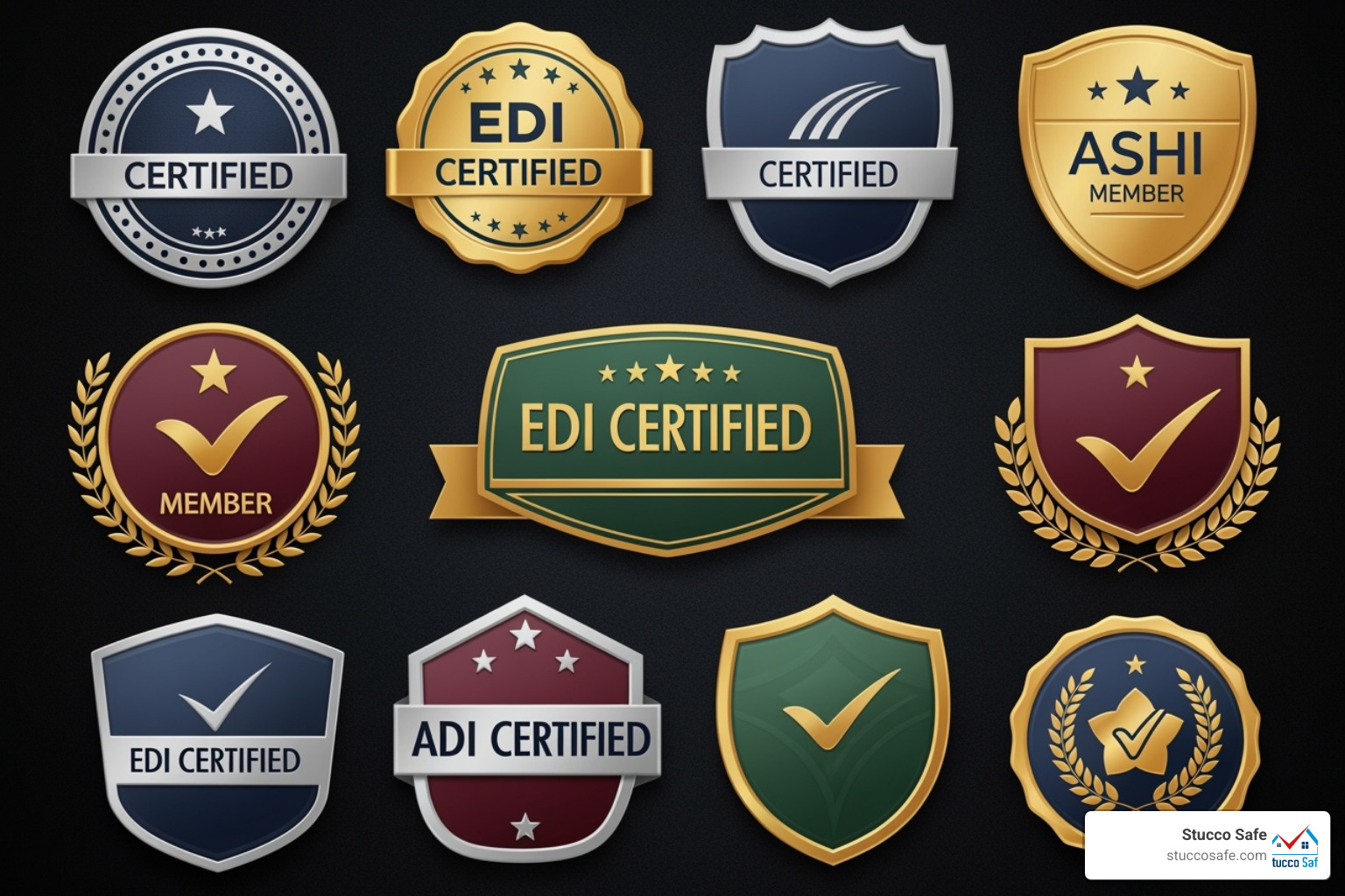 inspector's certification badges, such as EDI and ASHI - stucco inspections Paoli