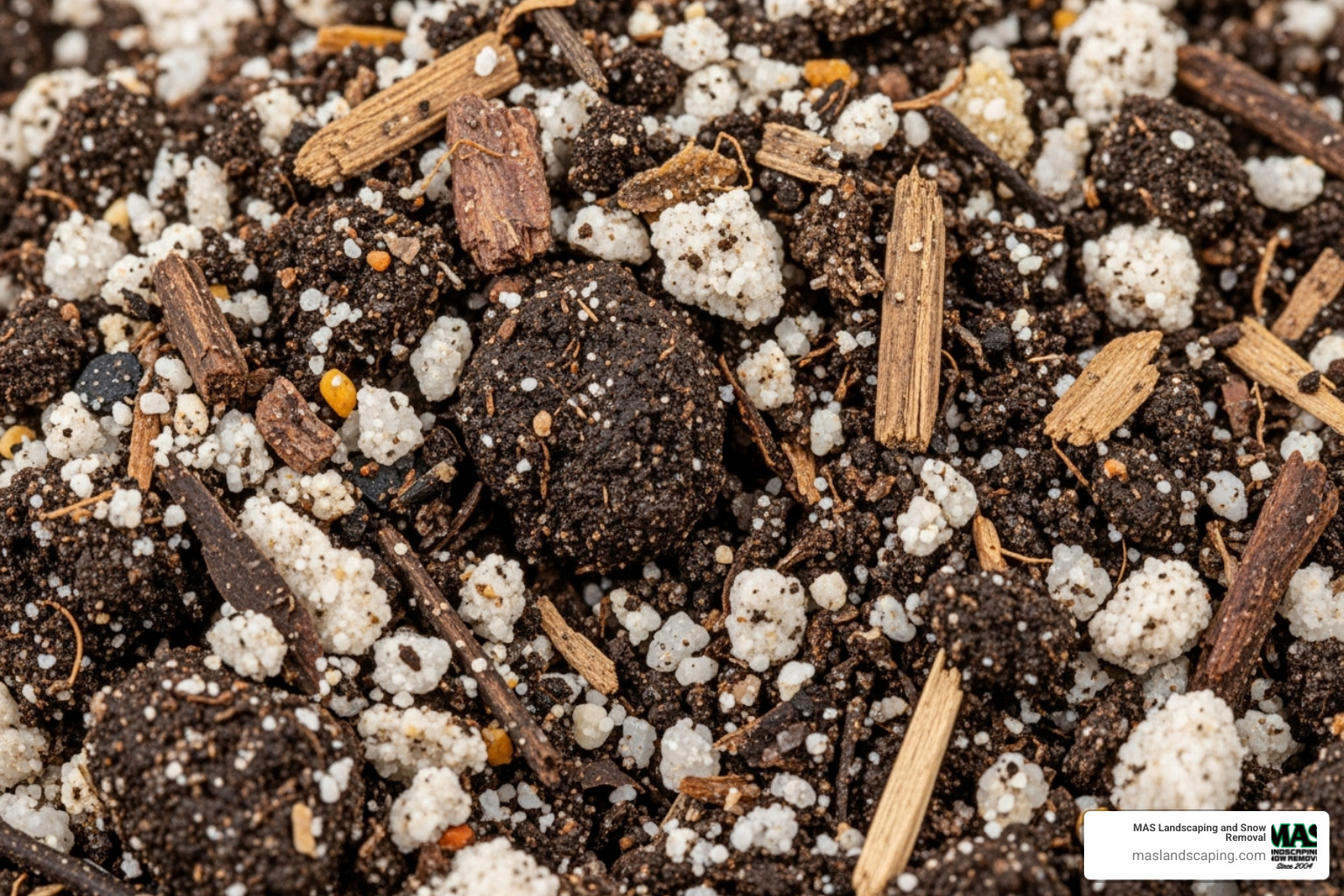 A close-up image of a topdressing mix with visible sand, dark soil, and fibrous compost particles mixed together - lawn leveling service A close-up image of a topdressing mix with visible sand, dark soil, and fibrous compost particles mixed together - lawn leveling service