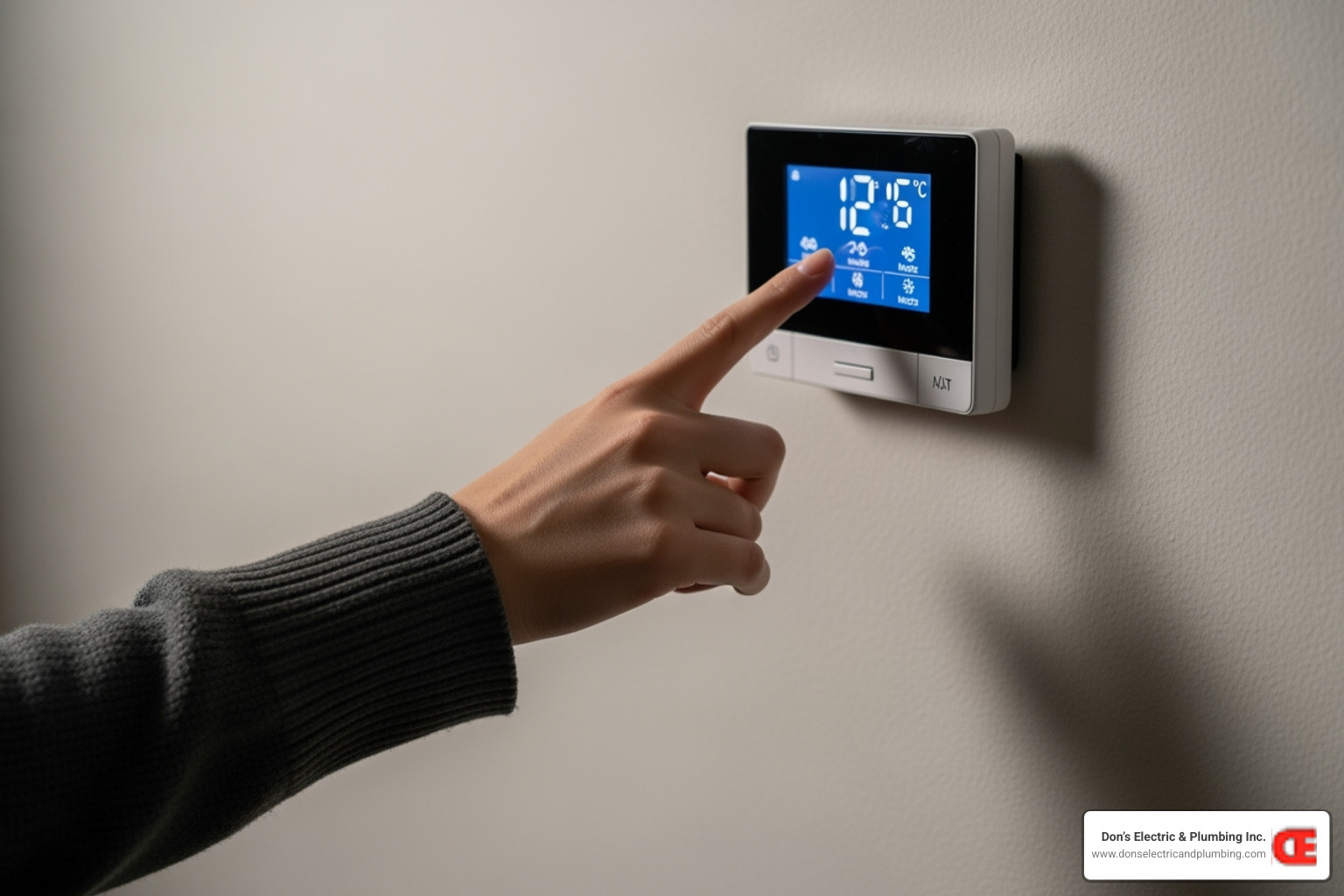 person checking thermostat - 24 hour heating repair cobleskill