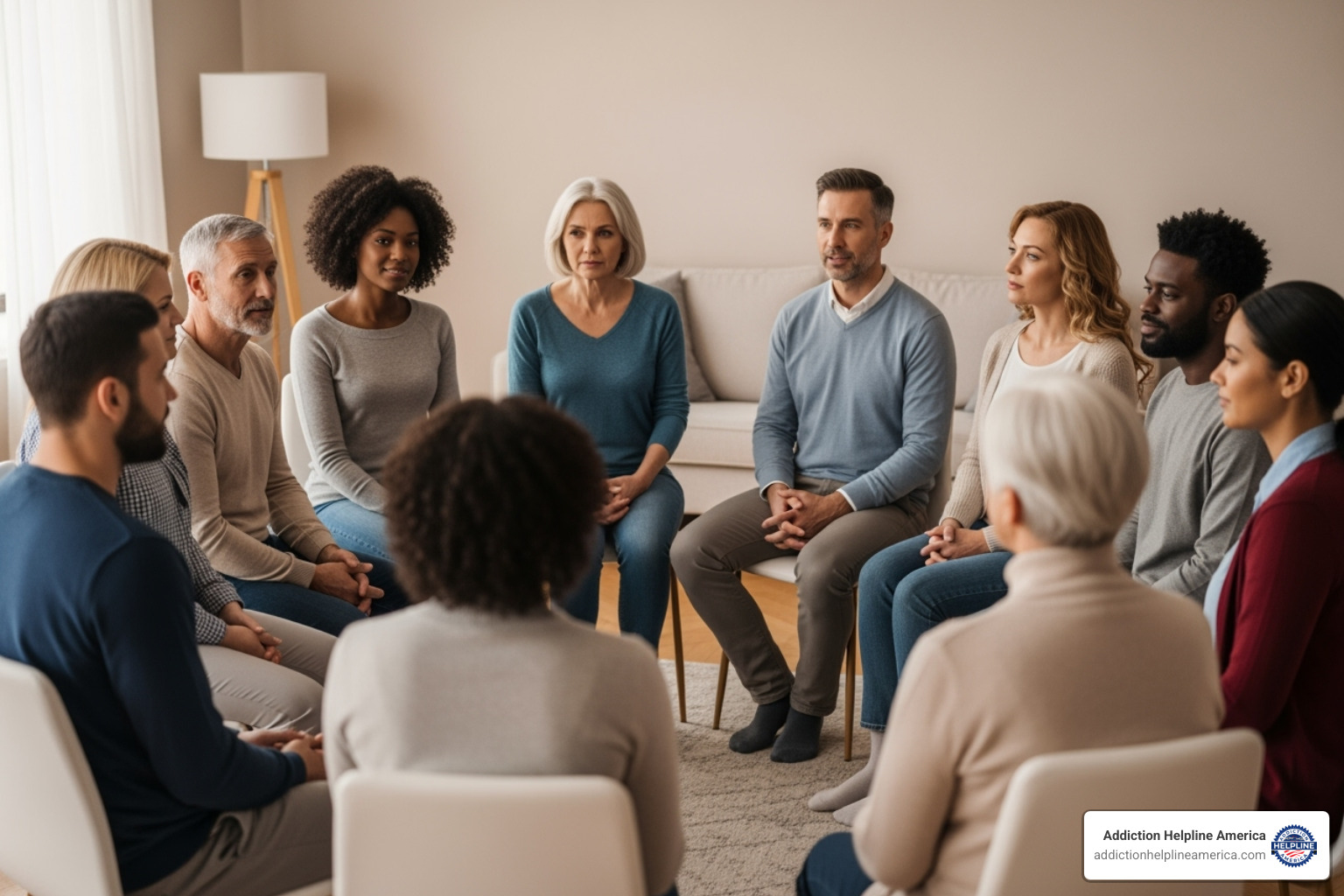 Diverse group of people in a support meeting - Alcohol treatment Costa Mesa Diverse group of people in a support meeting - Alcohol treatment Costa Mesa
