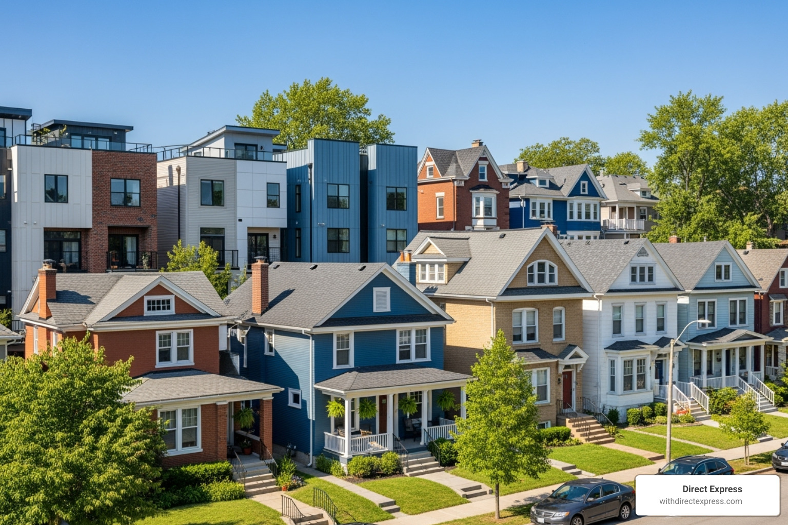 A diverse neighborhood with different types of homes - sheriff sale houses near me