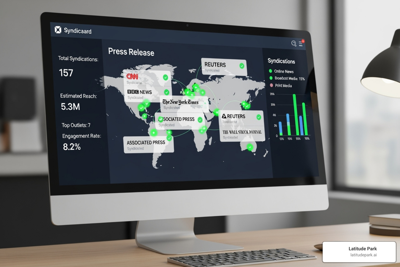 Image of a dashboard showing press release syndication to multiple news outlets - can we post through multiple pr sites