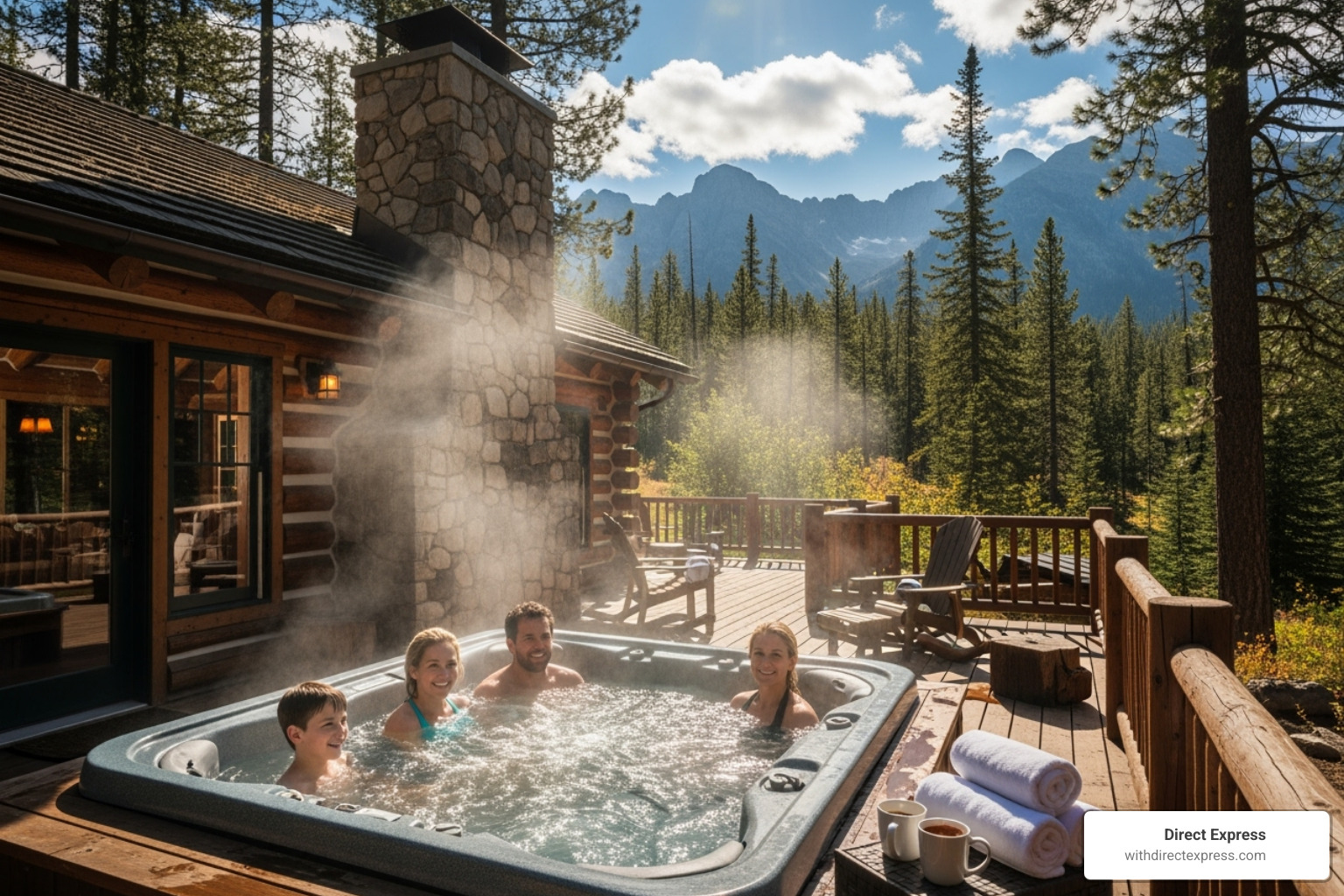 family enjoying hot tub on cabin deck - cabin rentals near me family enjoying hot tub on cabin deck - cabin rentals near me
