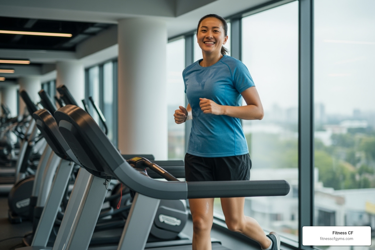 someone looking happy and energized while on a treadmill - Gyms in Central Florida