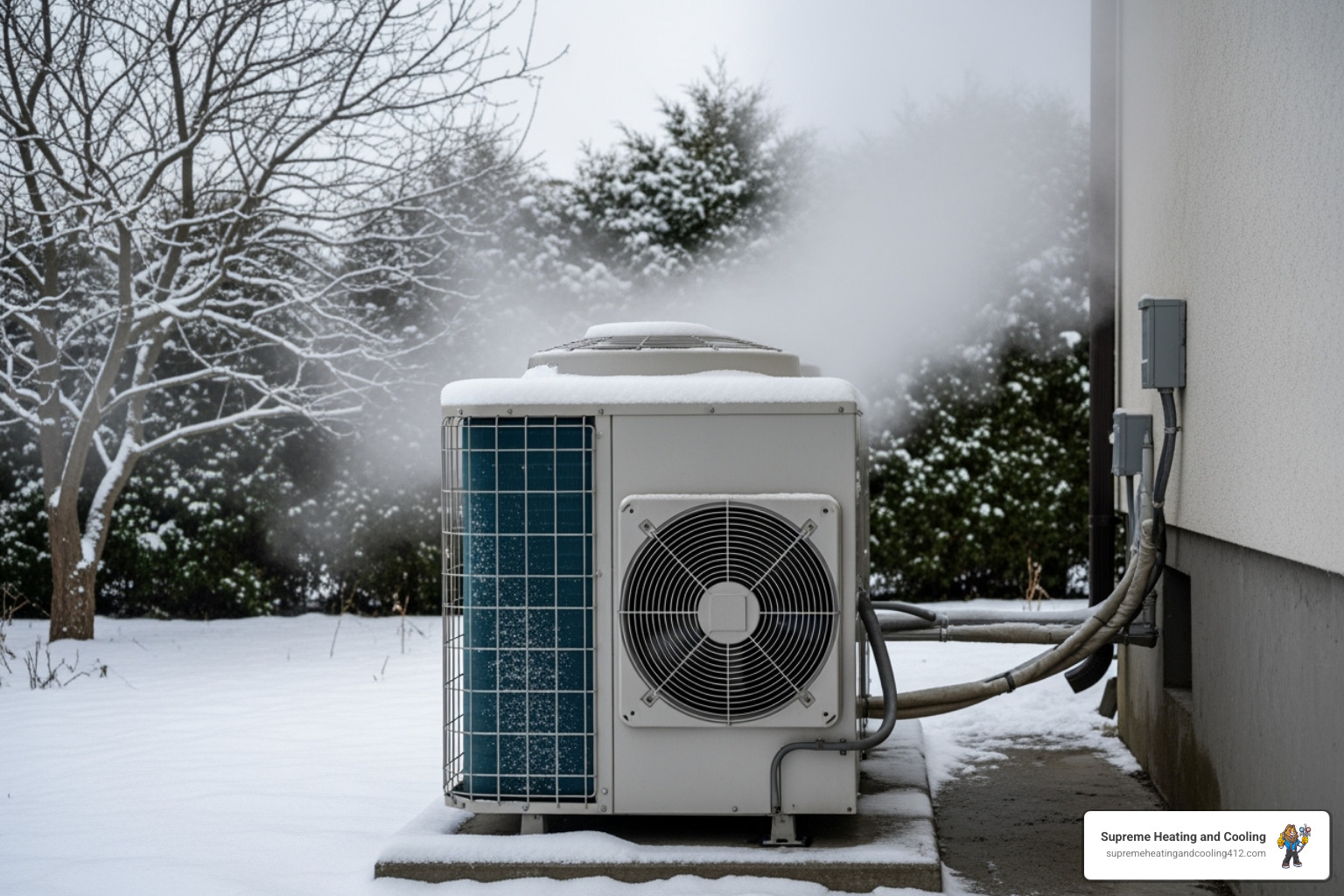 heat pump outdoor unit with steam rising, indicating defrost mode - heat pump blowing cold air in penn hills, pa heat pump outdoor unit with steam rising, indicating defrost mode - heat pump blowing cold air in penn hills, pa