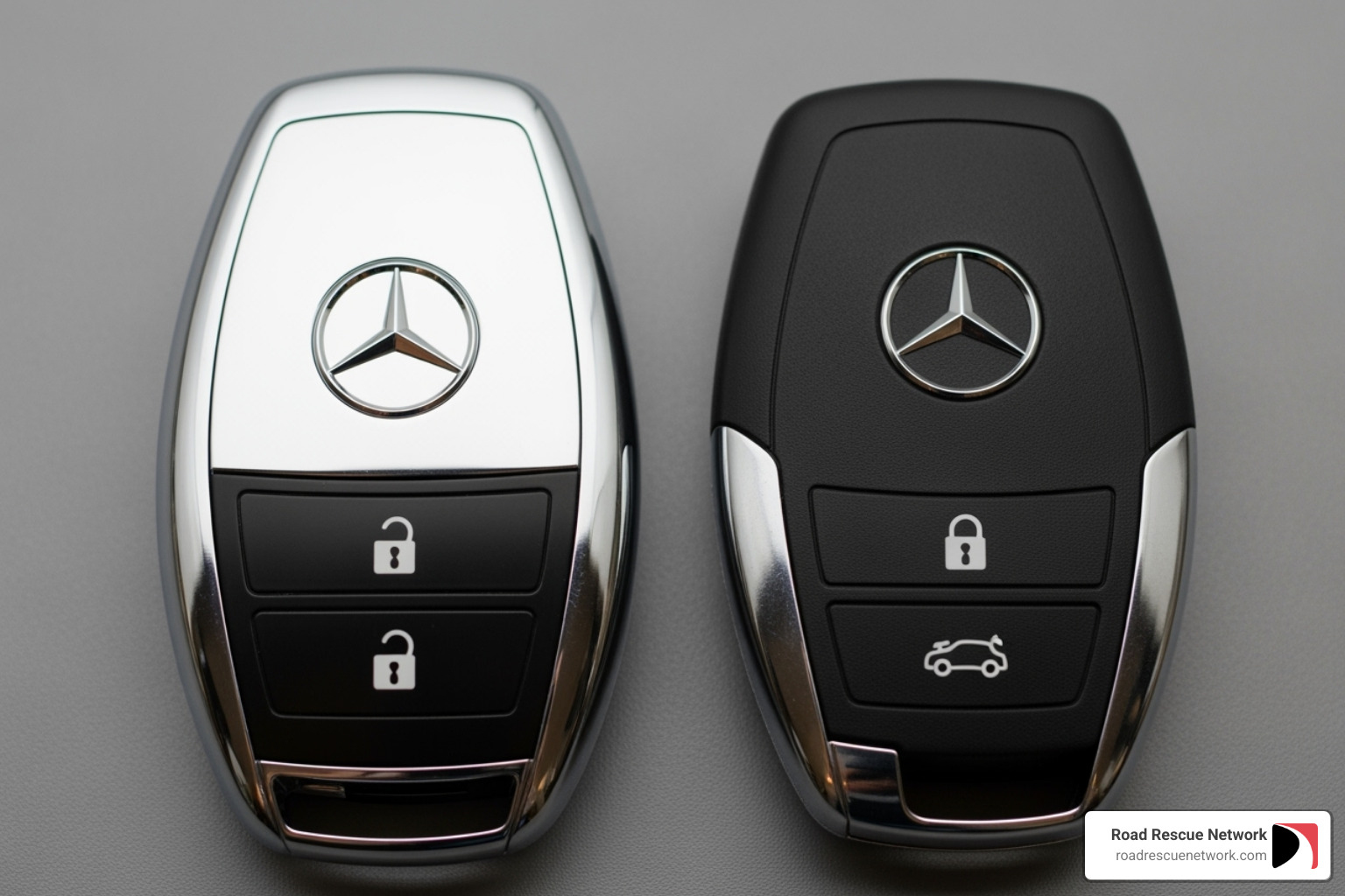 Side-by-side comparison of the newer Chrome SmartKey® and the older SmartKey® - change battery in mercedes key