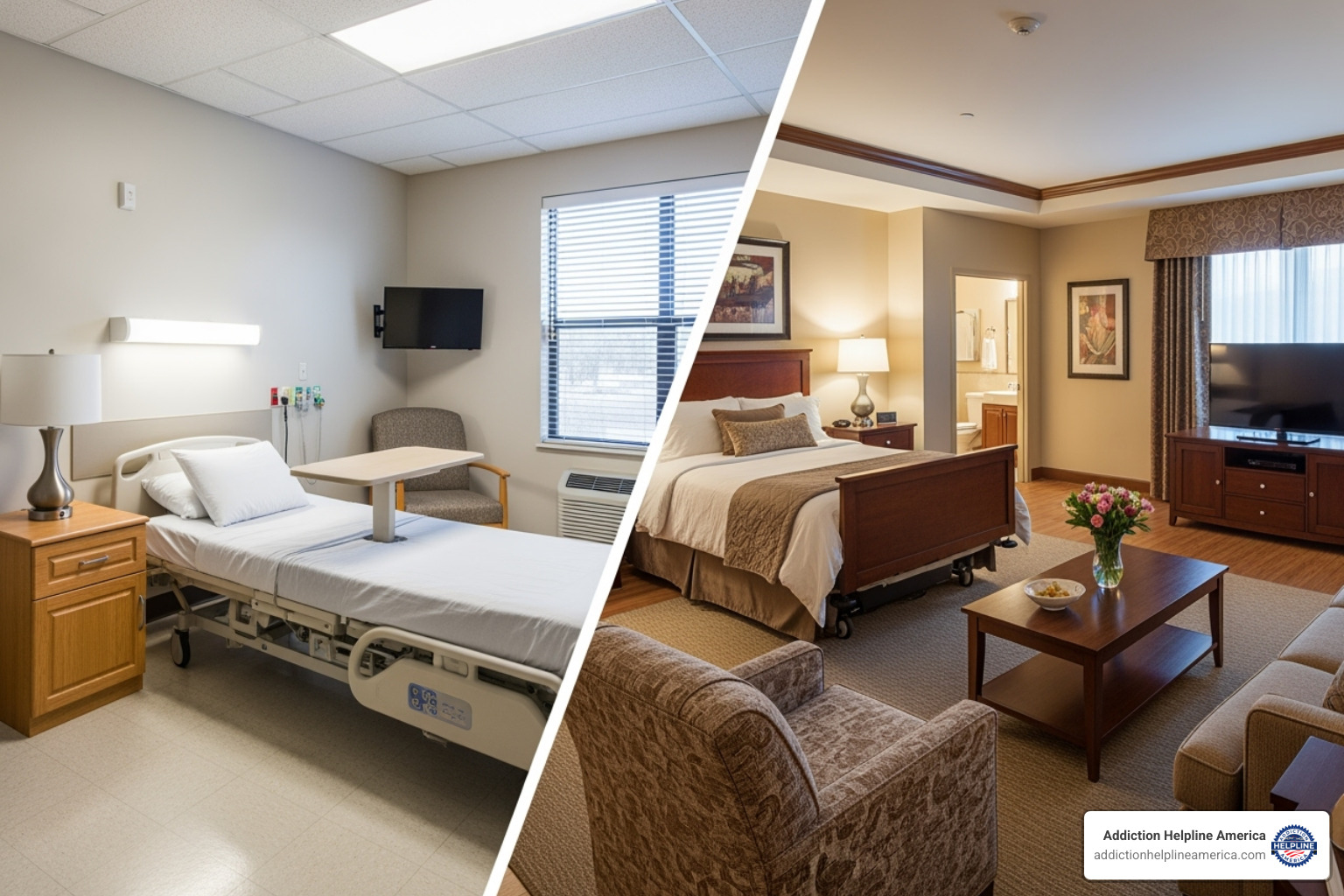 Standard rehab room compared to a luxury rehab room - Top Alcohol & Drug Rehab Centers in Los Angeles, California
