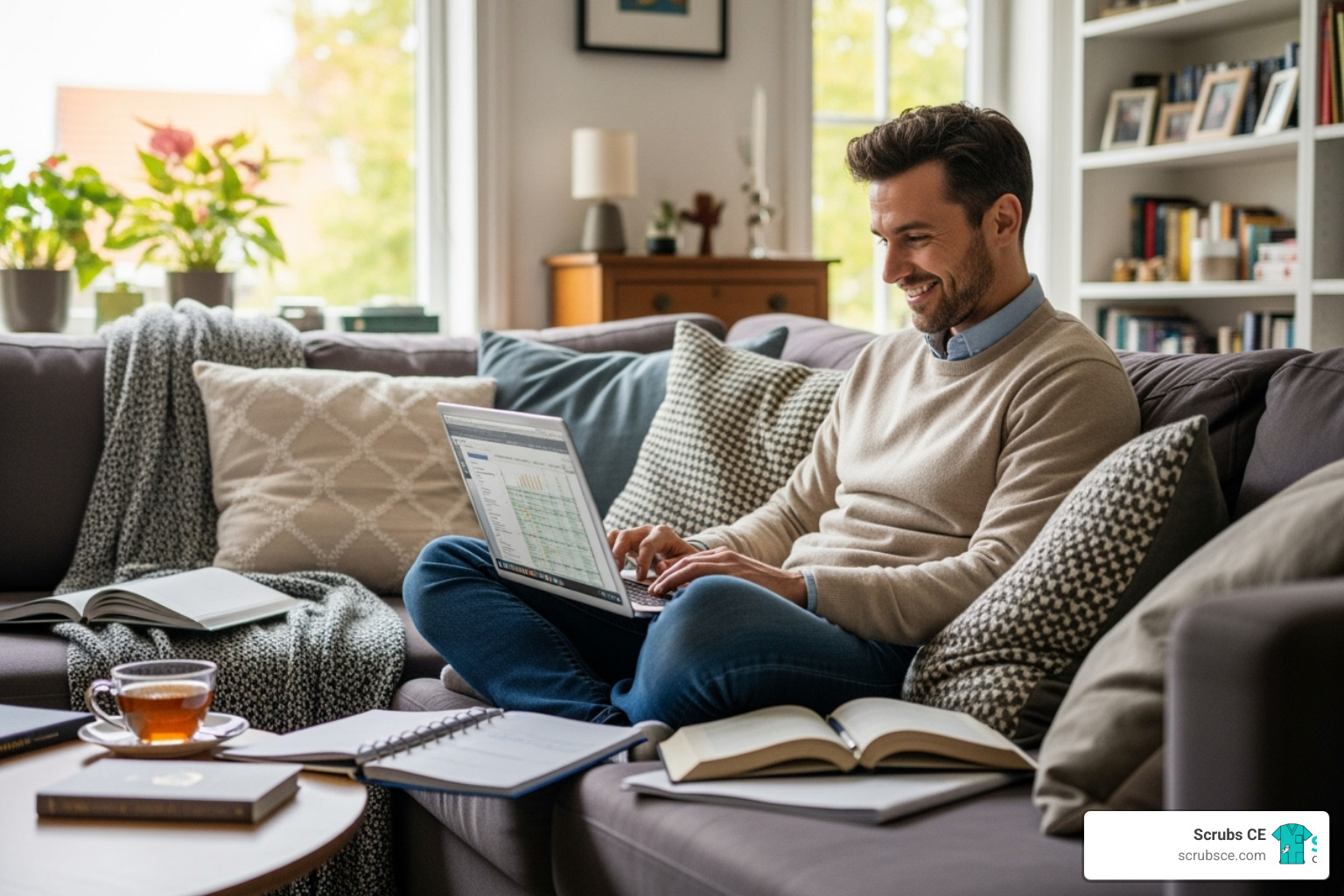 A professional studying on a laptop at home, highlighting the flexibility of online learning - nuclear medicine continuing education A professional studying on a laptop at home, highlighting the flexibility of online learning - nuclear medicine continuing education