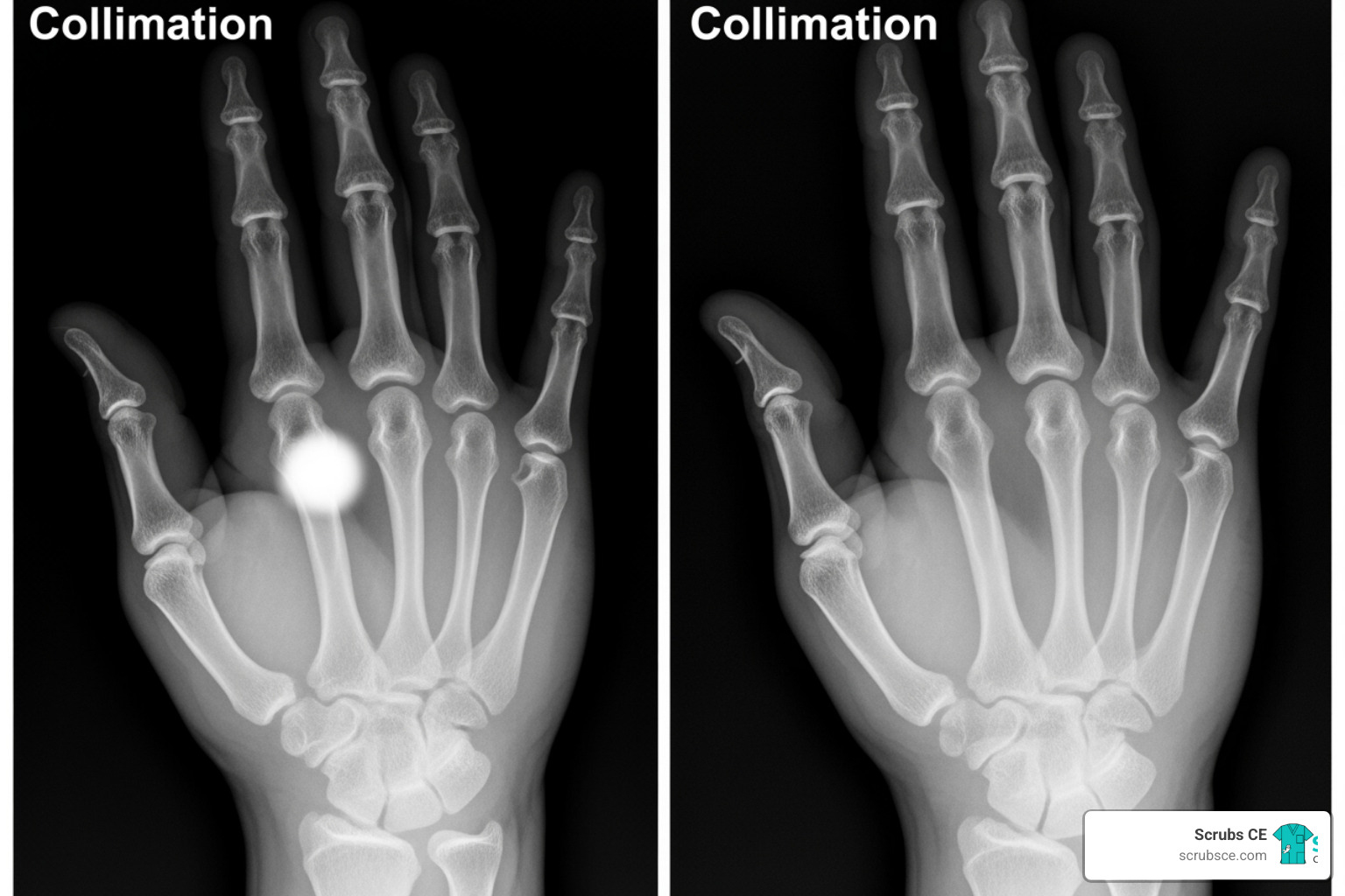 Properly collimated x-ray versus a poorly collimated one - digital radiography ce