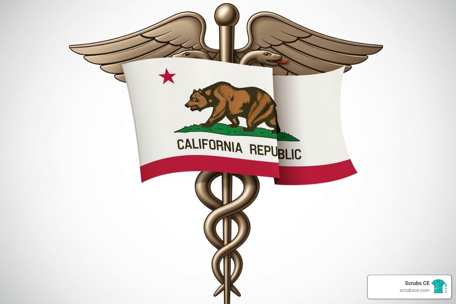 California state flag superimposed on a medical caduceus symbol - california fluoroscopy cme
