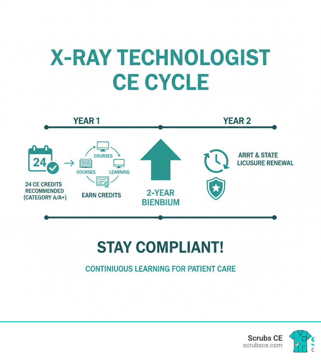 Infographic explaining the 2-year CE cycle for a typical X-ray technologist - x ray tech ce credits infographic 