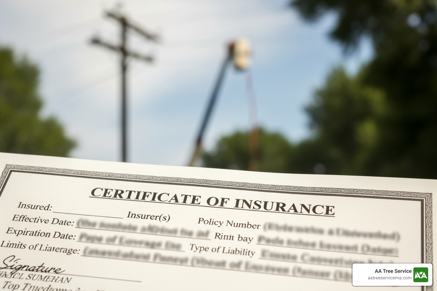 of a certificate of insurance for a tree service company - tree removal services north andover ma