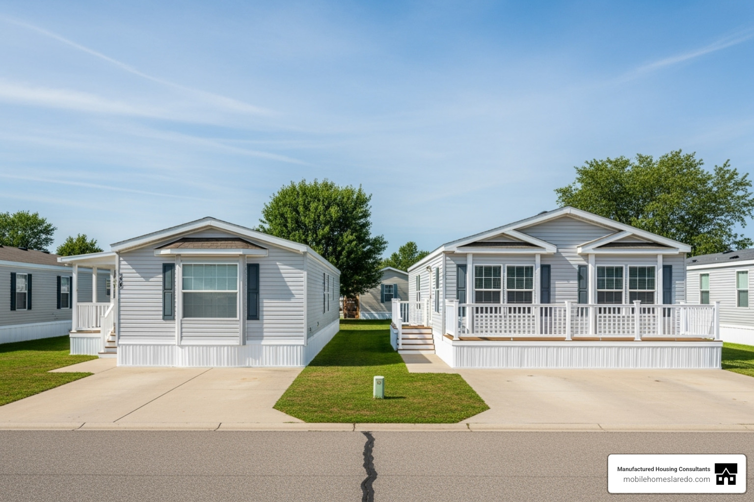 single wide and double wide mobile homes side by side - affordable manufactured housing