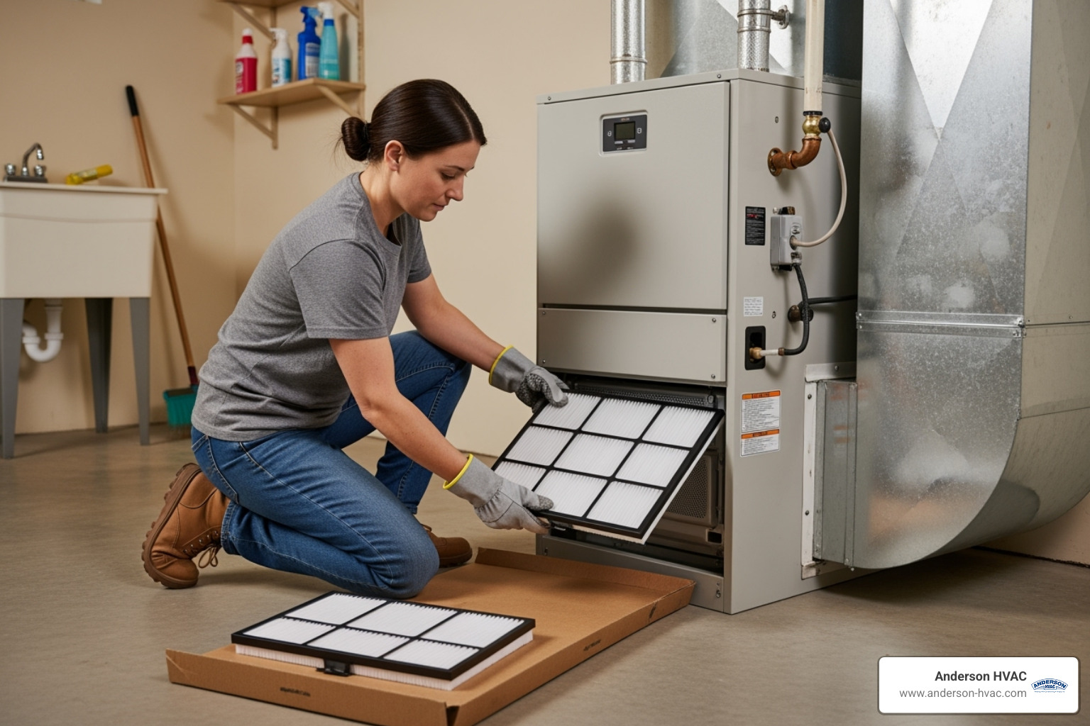 homeowner changing a furnace air filter - heating making noise in kaysville, ut