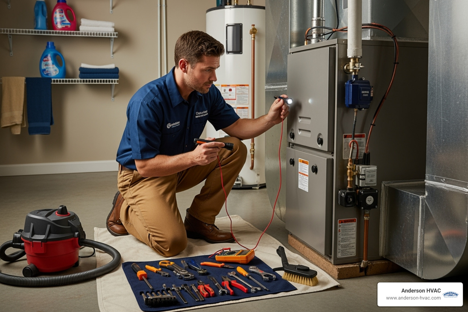 professional technician performing maintenance on a furnace - heating making noise in kaysville, ut