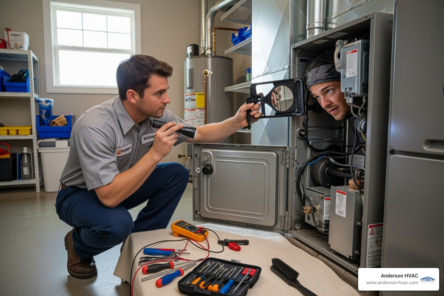 a technician performing a furnace tune-up - 24/7 heating repair in huntsville, ut