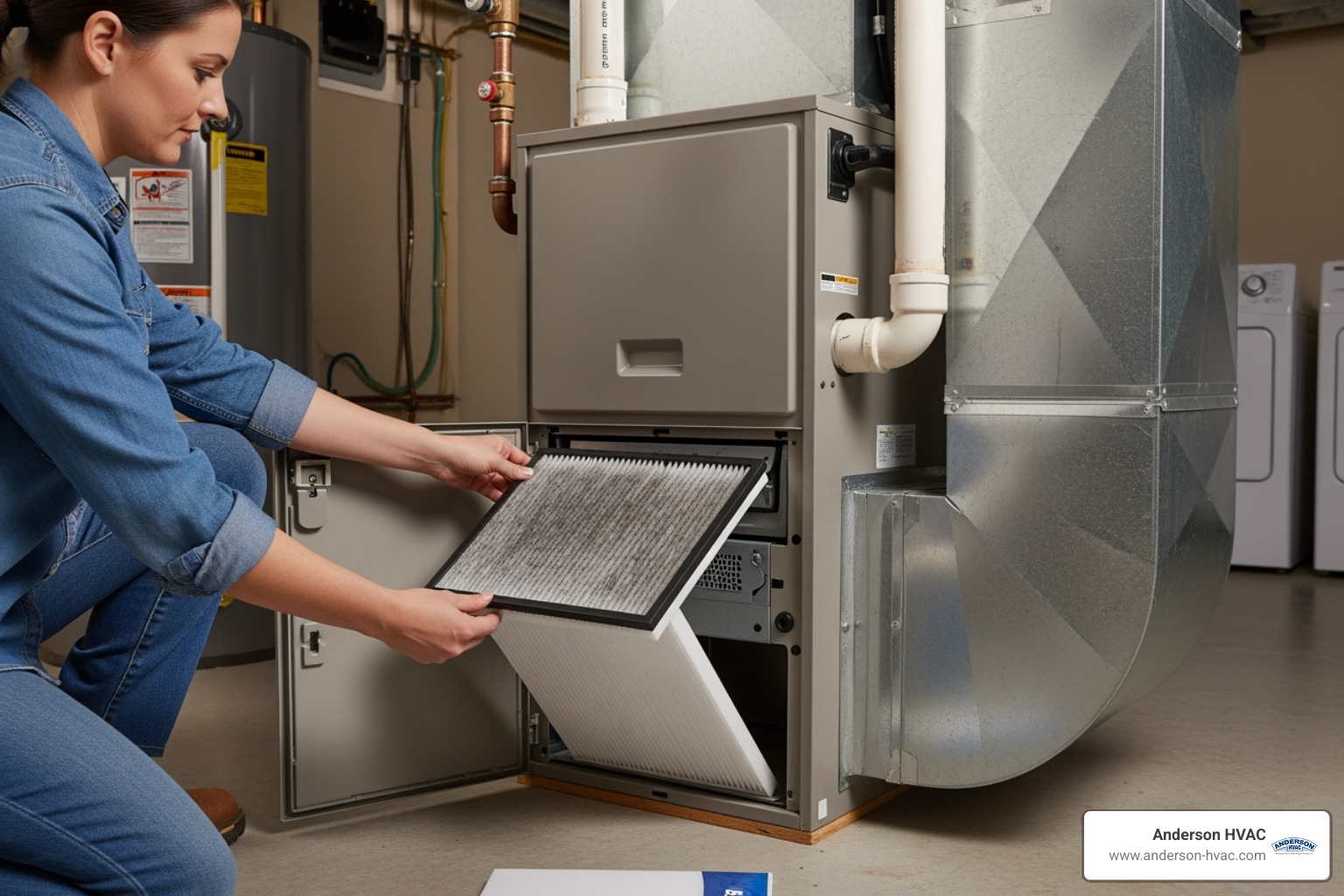 A homeowner safely changing a furnace air filter - heating making noise in ogden, ut A homeowner safely changing a furnace air filter - heating making noise in ogden, ut
