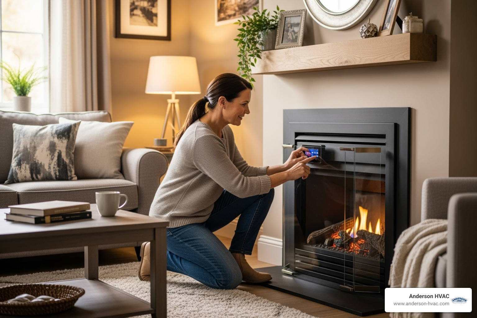 homeowner checking fireplace controls - fireplaces not heating in north ogden, ut