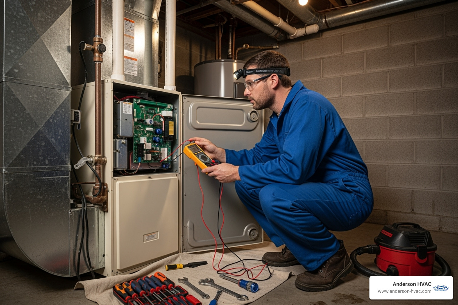 technician inspecting a furnace - best heating company in clearfield, ut