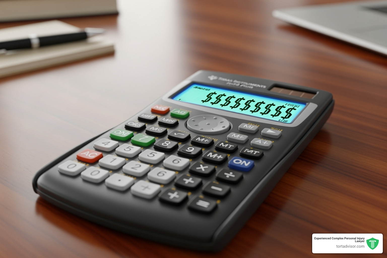 A calculator displaying dollar signs - depo-provera lawsuit payout date