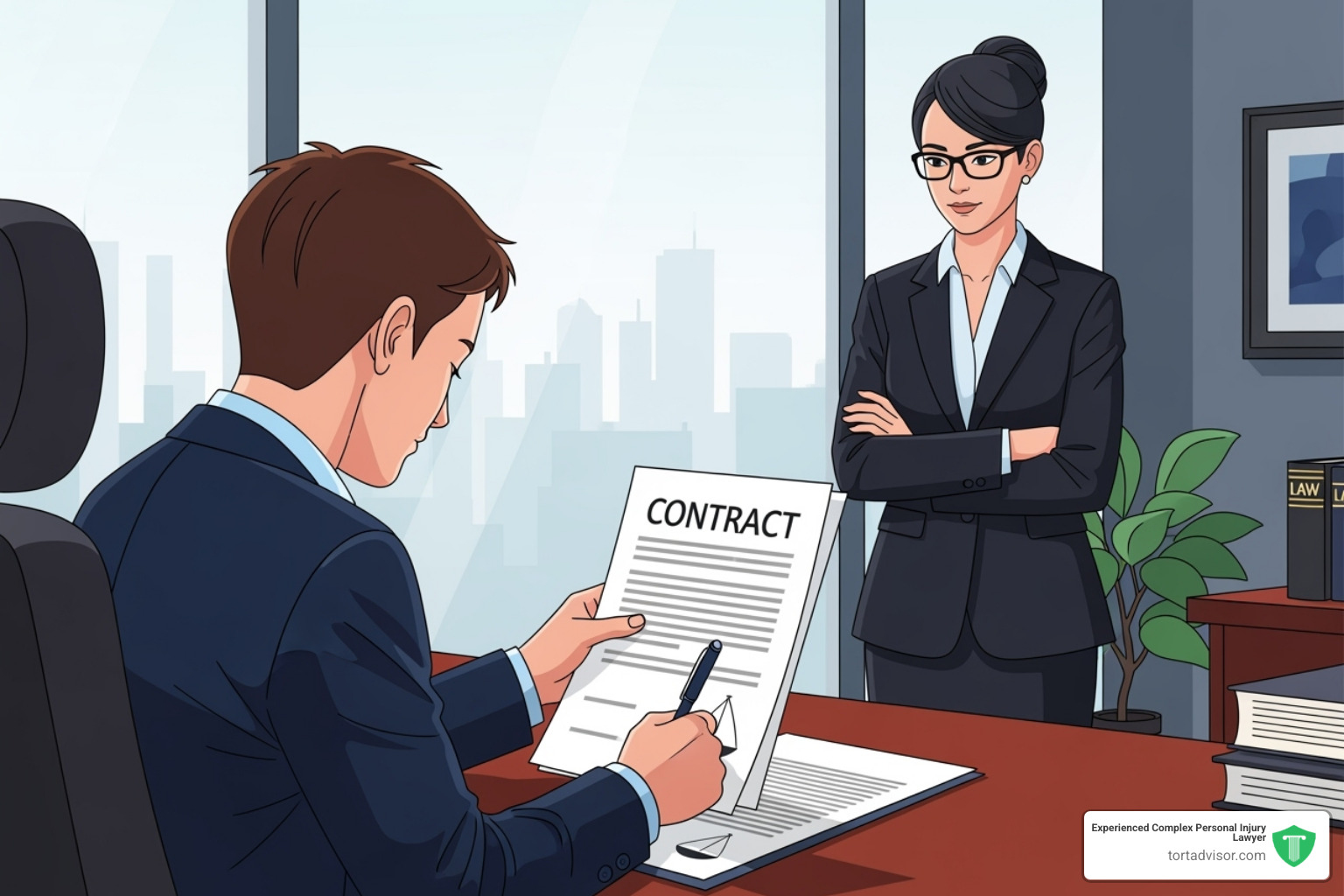 A stylized image of a person signing a legal document with a legal professional - depo-provera lawsuit payout date