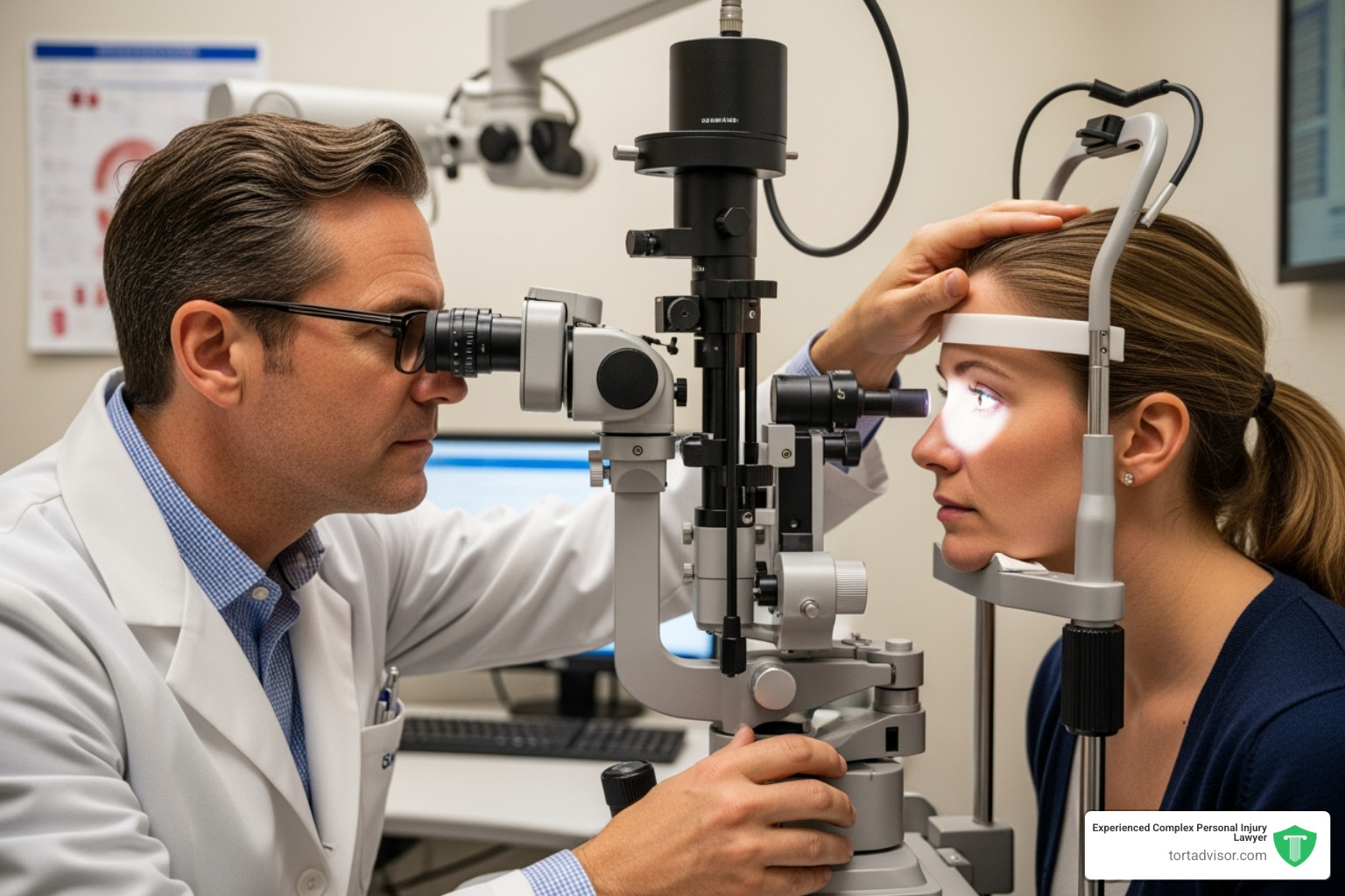 eye doctor examining patient's eye - foreign body sensation