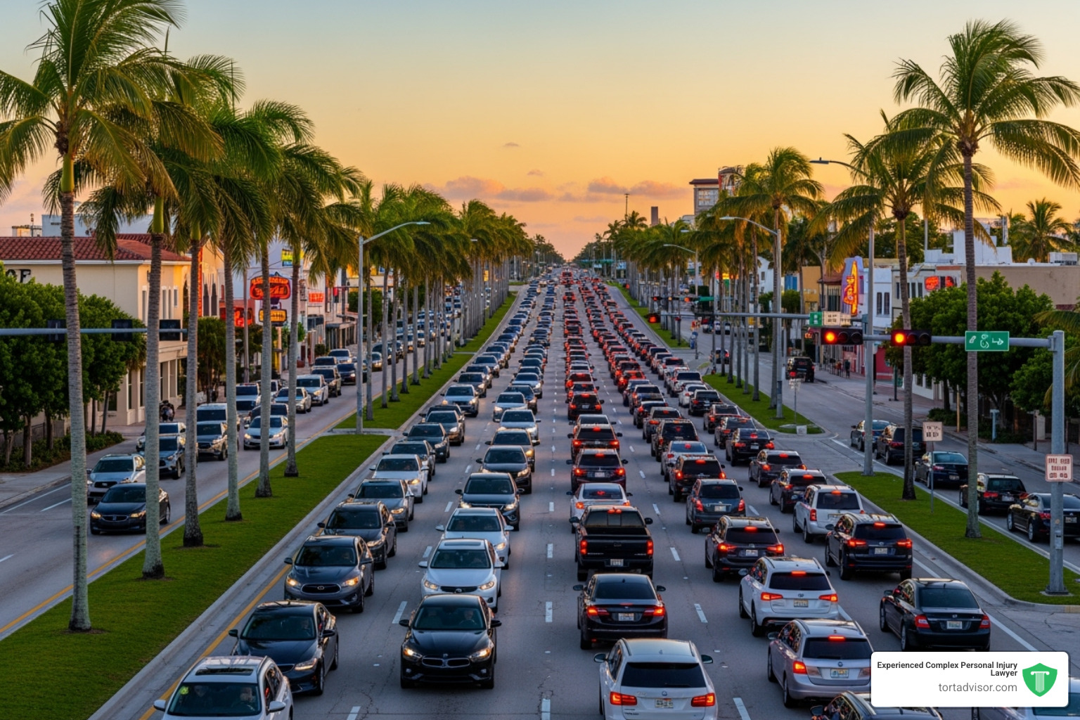 heavy traffic on a major Hollywood, FL road like Hollywood Boulevard - car accident lawyer Hollywood