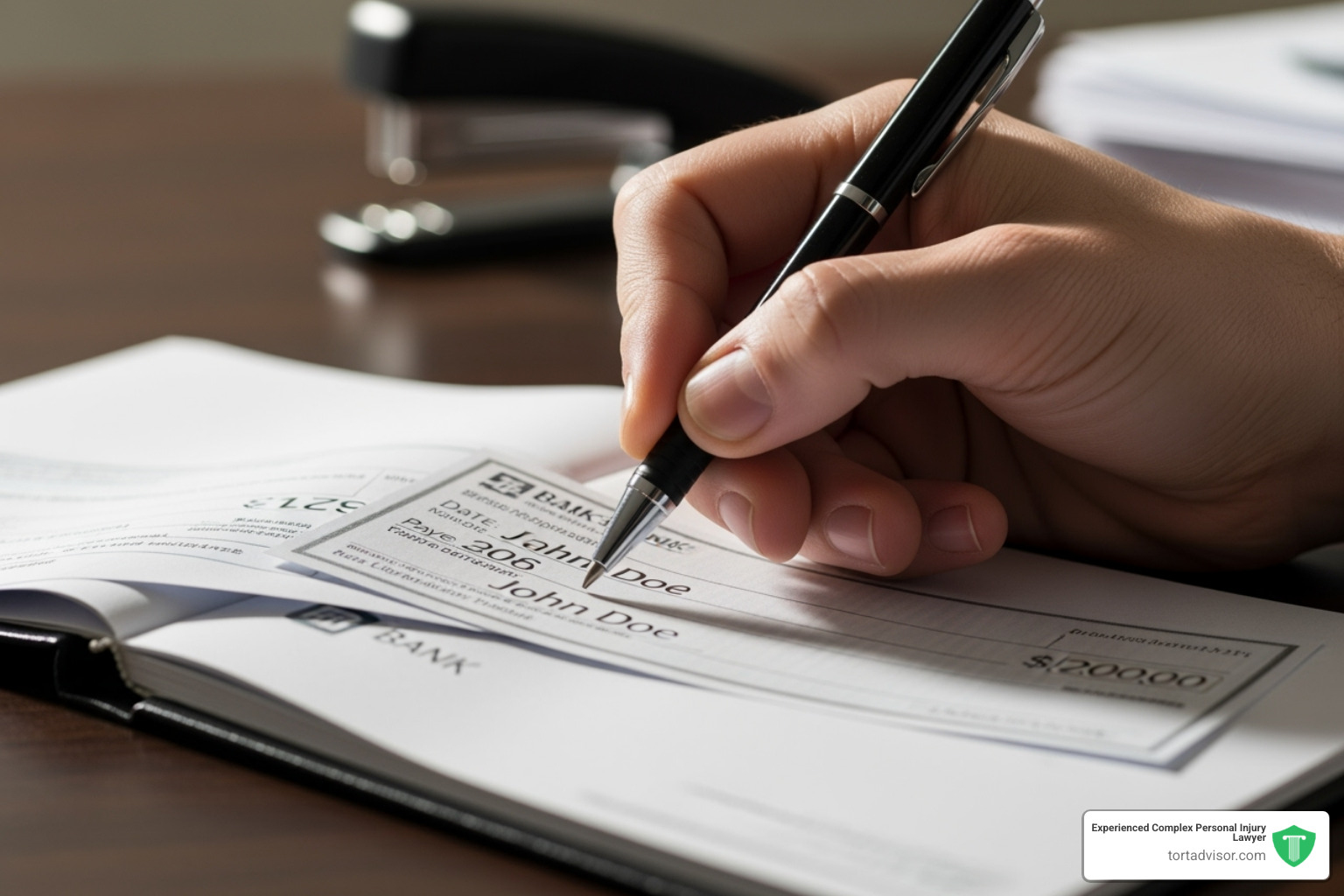 Image of a hand writing a check - when will roundup settlements be paid Image of a hand writing a check - when will roundup settlements be paid