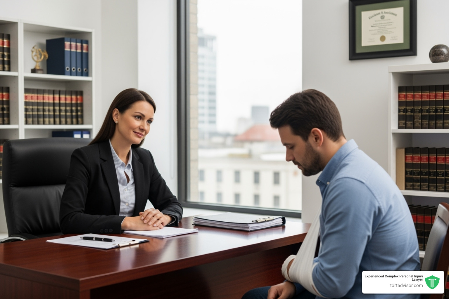 compassionate lawyer consulting accident victim - north miami beach car accident lawyer