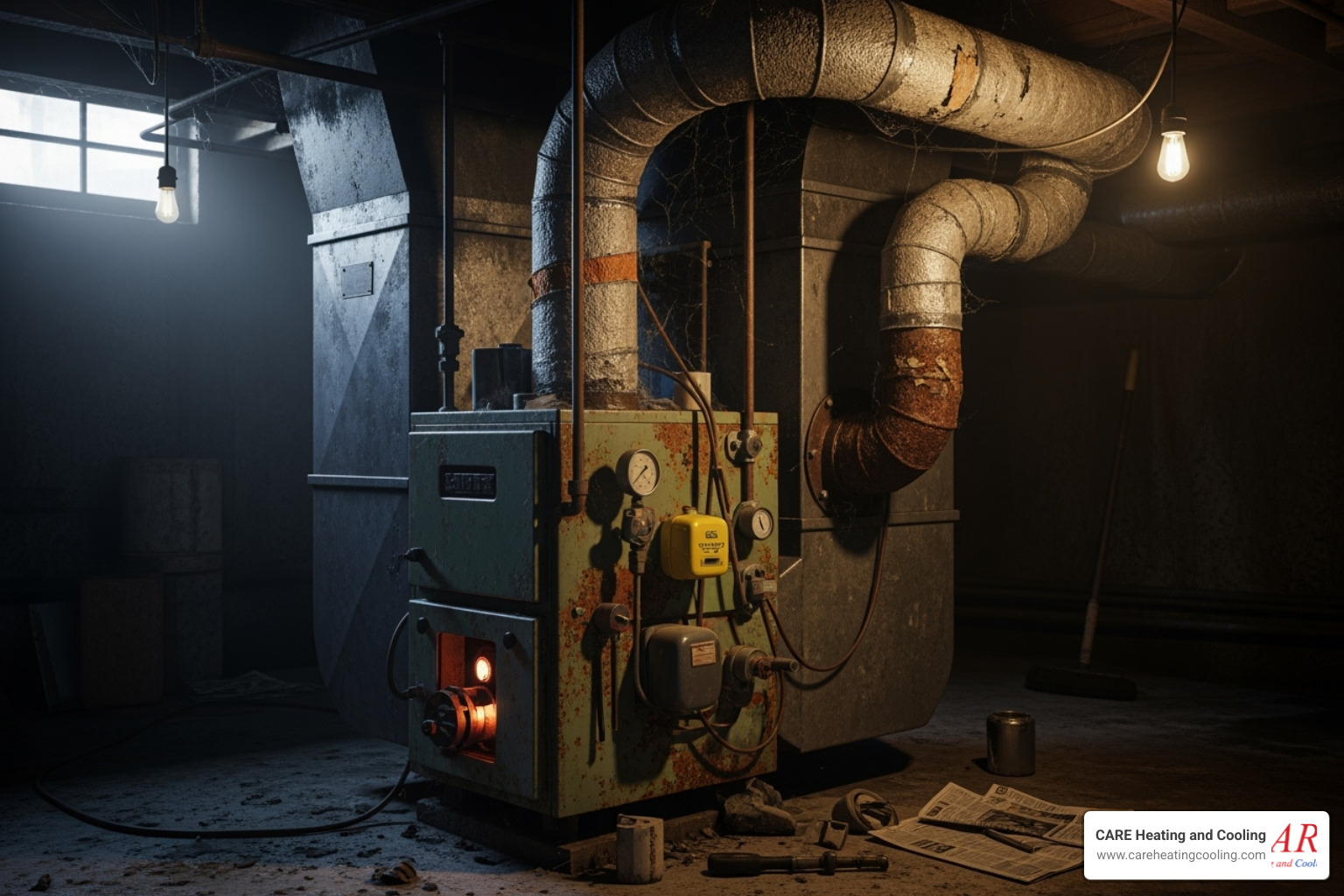 Old, inefficient furnace in a basement - furnace installation westerville Old, inefficient furnace in a basement - furnace installation westerville