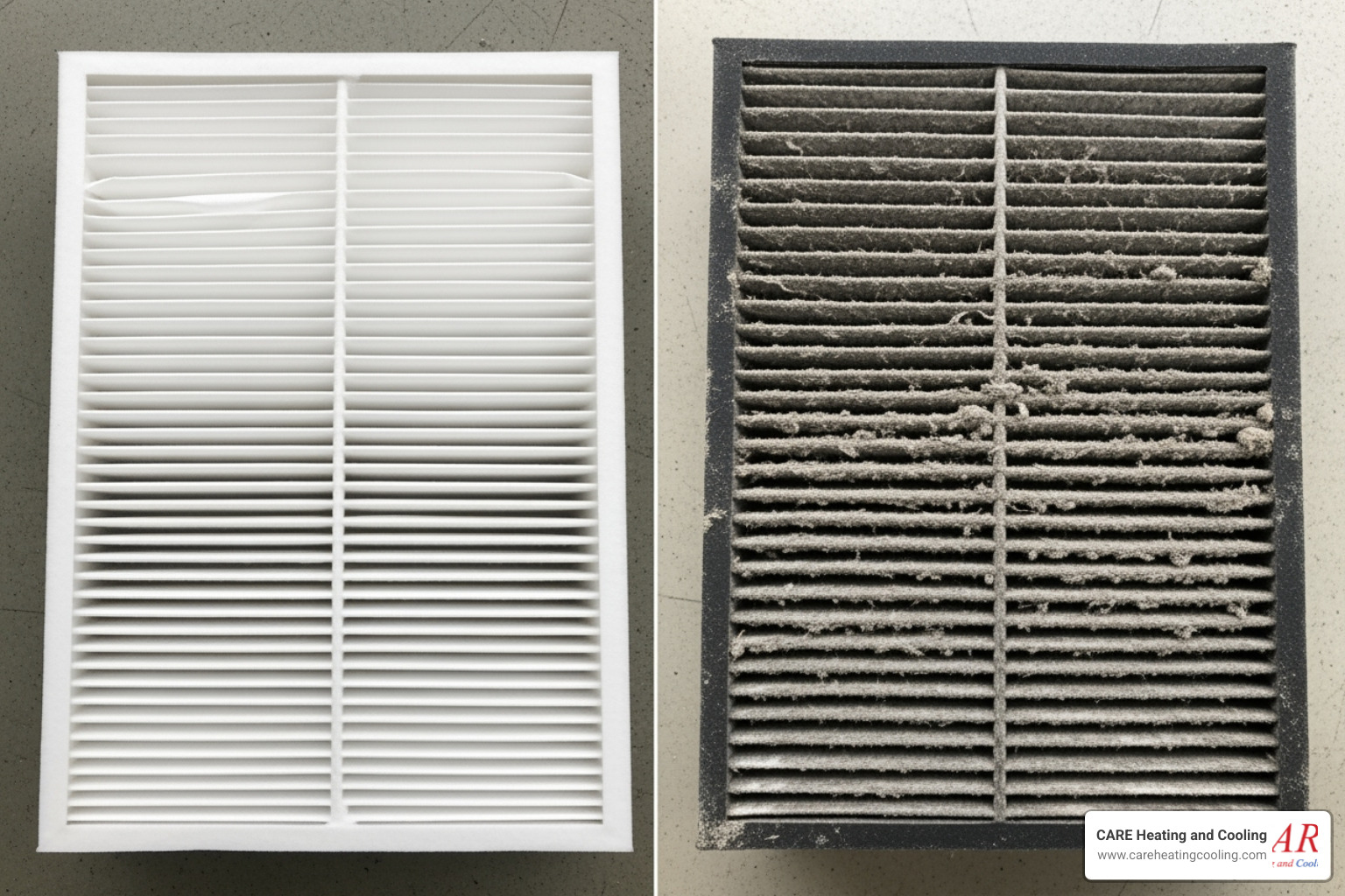 clean air filter next to a dirty one - hvac maintenance new albany