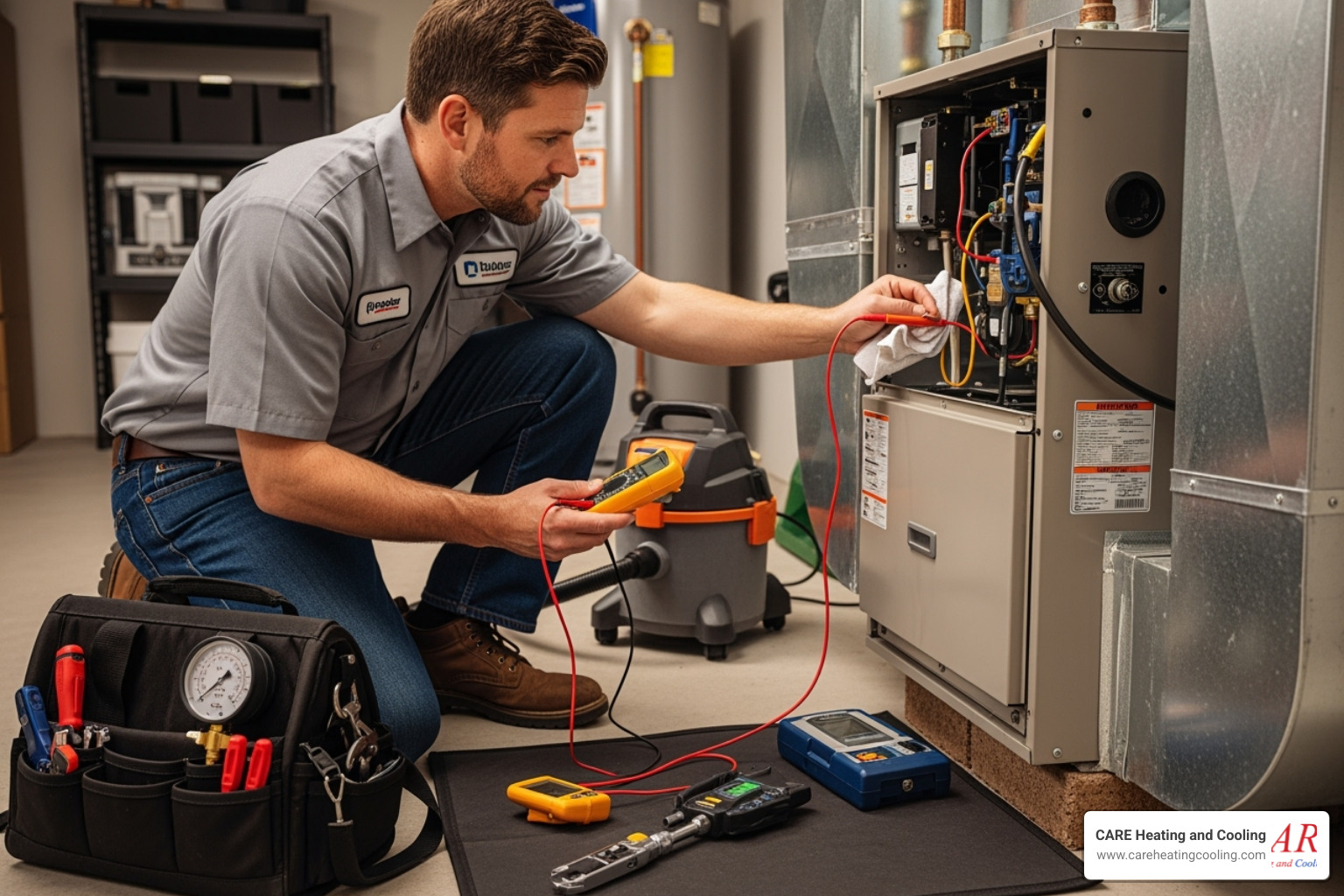 A technician performing a furnace tune-up and safety check, highlighting preventive maintenance - best furnace repair westerville
