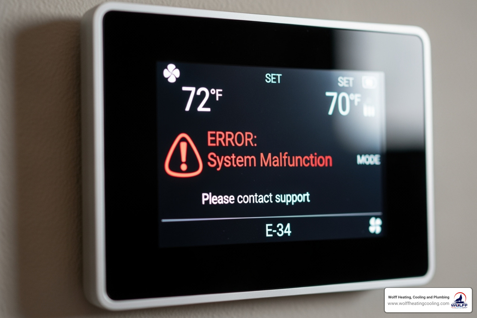 Digital thermostat displaying an error message - commercial heating contractor rio rancho