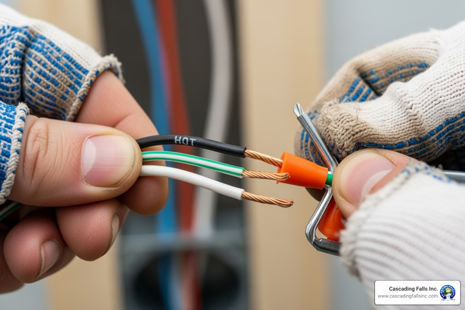hands connecting wires with wire nuts, showing color-coding - replacing outdoor light fixture hands connecting wires with wire nuts, showing color-coding - replacing outdoor light fixture