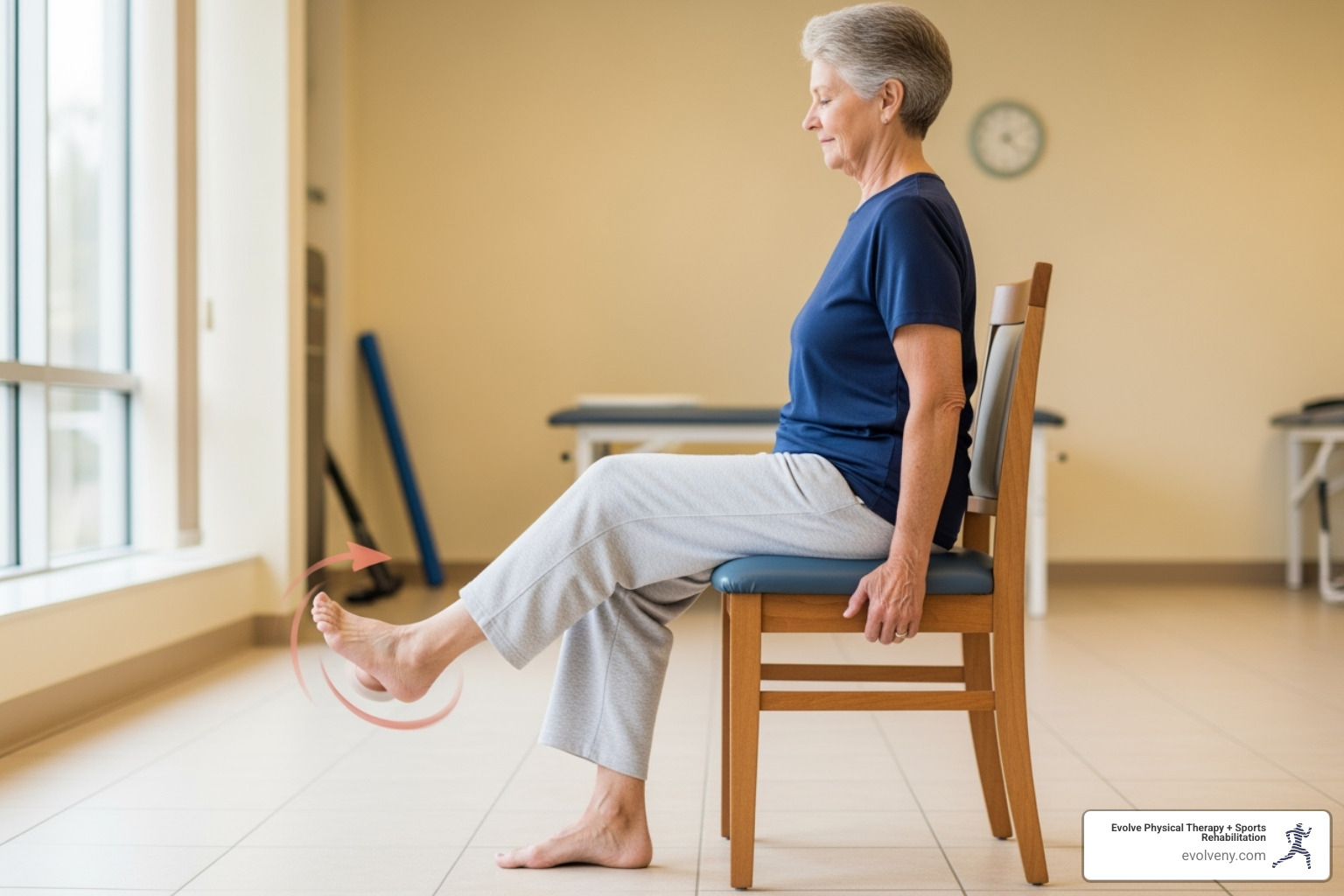 senior performing seated ankle rotations - gentle exercises for seniors