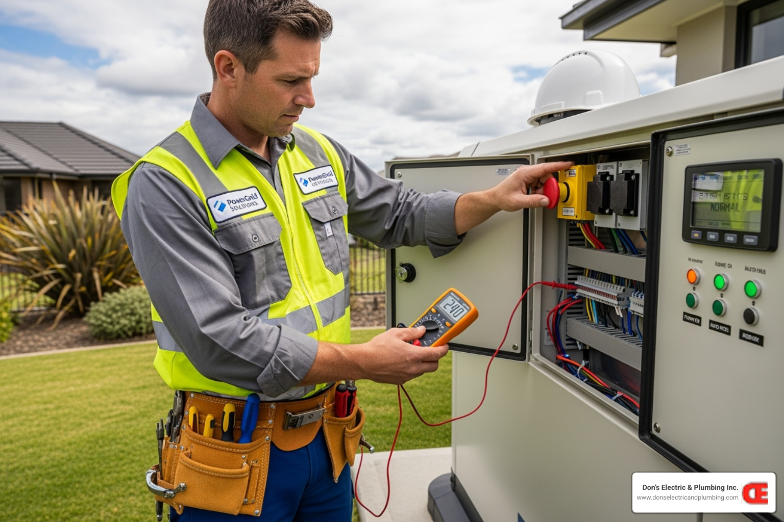 electrician inspecting a generator control panel - local generator contractor gloversville electrician inspecting a generator control panel - local generator contractor gloversville