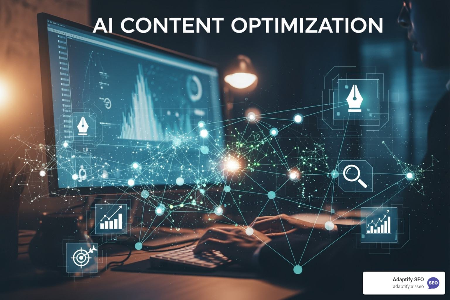 A detailed blueprint or checklist for AI content optimization, showing interconnected components like technical SEO, content structure, authority building, and measurement. - AI Content Optimization