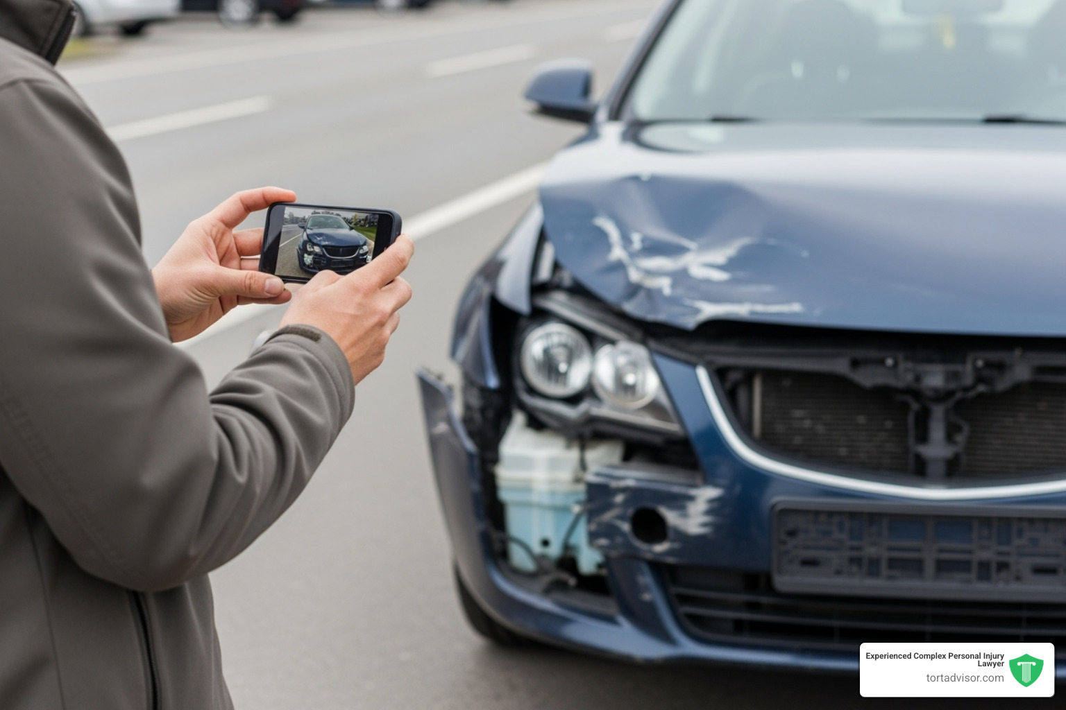 person taking photos of car damage with a smartphone - car accident lawyers near me person taking photos of car damage with a smartphone - car accident lawyers near me
