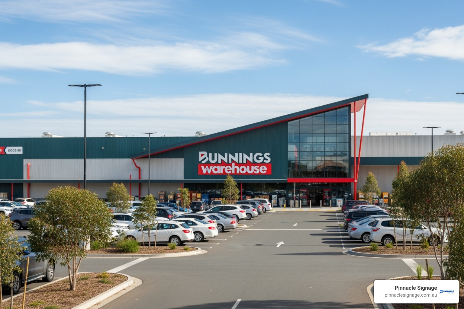 A customer browsing Pinnacle Signage products in a Bunnings aisle, with a focus on clear and well-organised signage displays - Bunnings