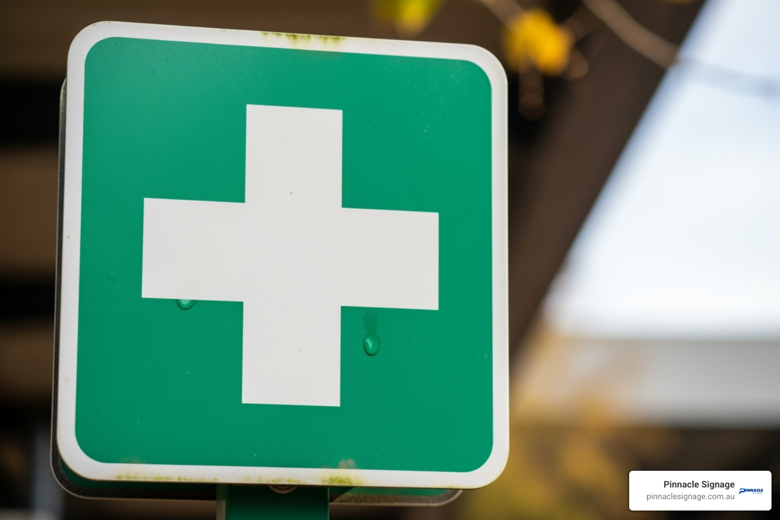 close-up of a durable, weatherproof first aid sign in an outdoor setting - first aid safety sign close-up of a durable, weatherproof first aid sign in an outdoor setting - first aid safety sign